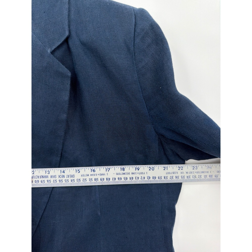 Jennifer Moore Womens Navy Blue 100% Linen Single Button Blazer Jacket Size 16 - Picture 3 of 6